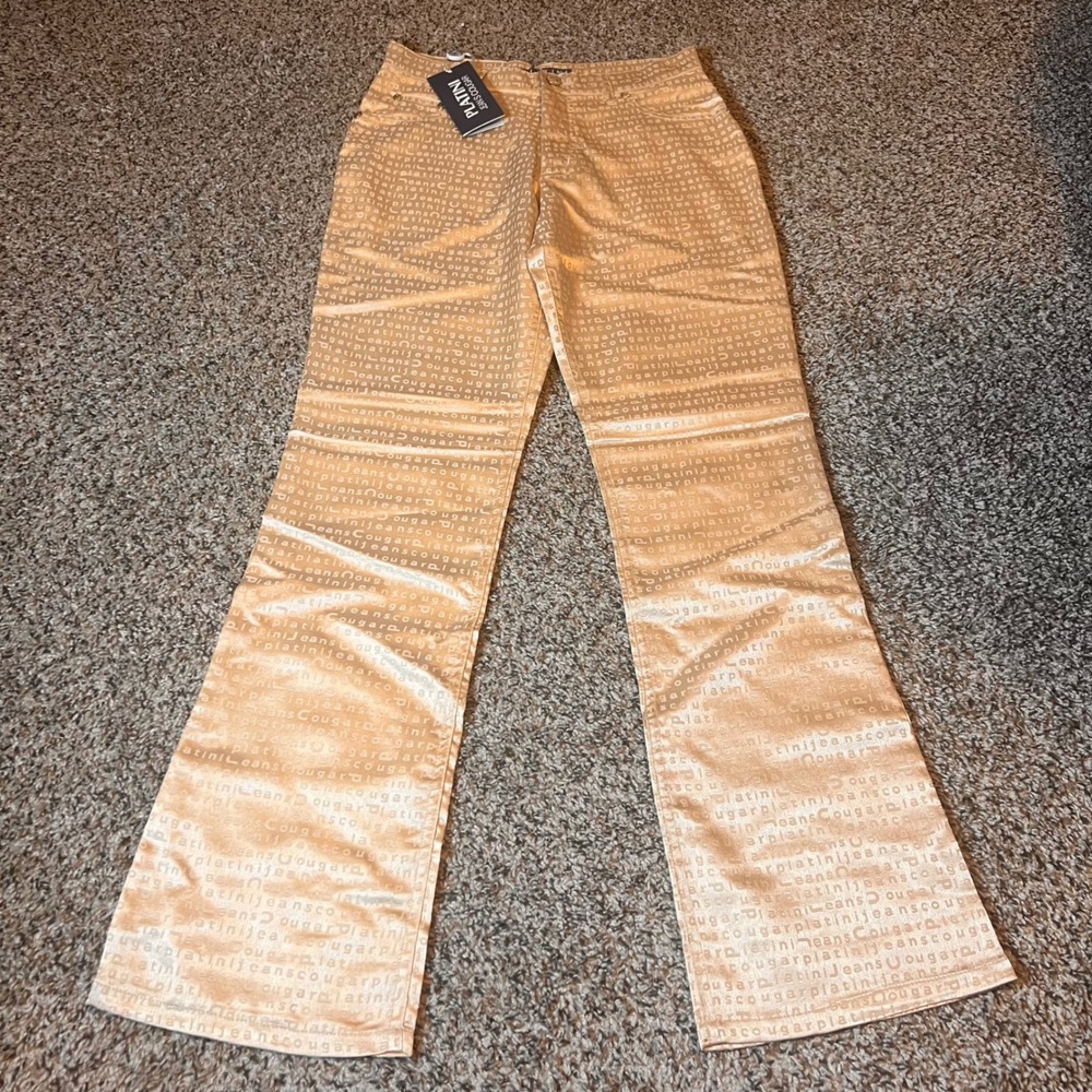 PLATINI Jeans Cougar‎ Womens Pants Size 26 High Rise Bootcut Beige Logo